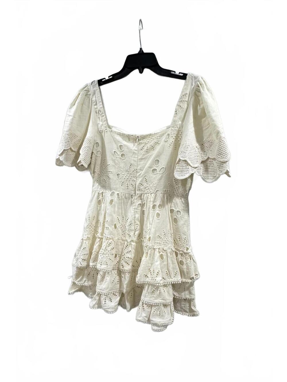 Vestique Cream Eyelet Lace Tiered Boho Cottagecore Mini Dress Medium - Picture 2 of 9